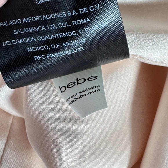 Bebe Elise Pale Pink Crepe Fitted Peplum Flutter Sleeve  Mini Dress Sz 00 - Picture 7 of 7